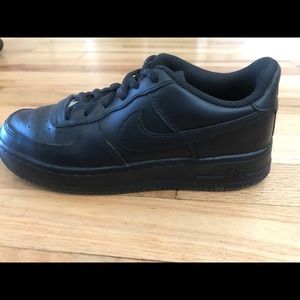 Nike Air Force one. Black. Big kids 5, woman 7